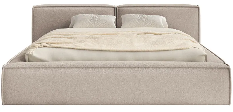 Polsterbett 160x200 cm Tilves Low mit Stauraum, Metallrahmen, beige Chenille