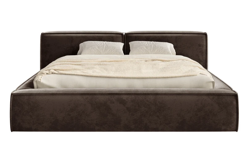 Polsterbett 140x200 cm Tilves Low mit Stauraum, Metallrahmen, brauner Samt
