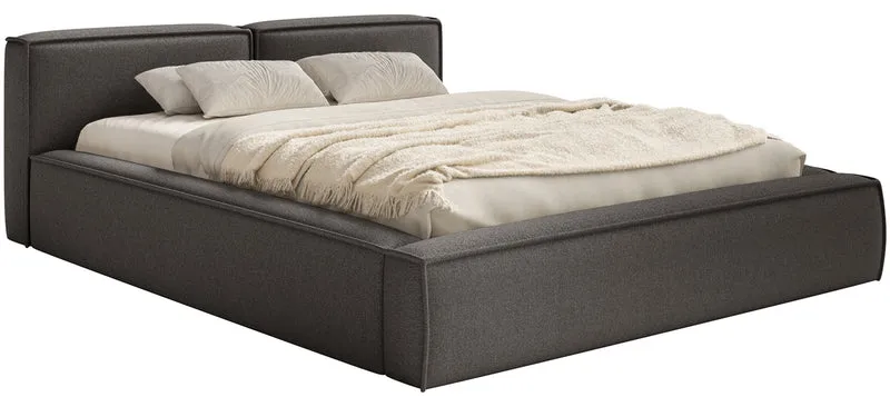Polsterbett 140x200 cm Tilves Slim Low mit Stauraum, Metallrahmen, grafitfarbener Chenillestoff