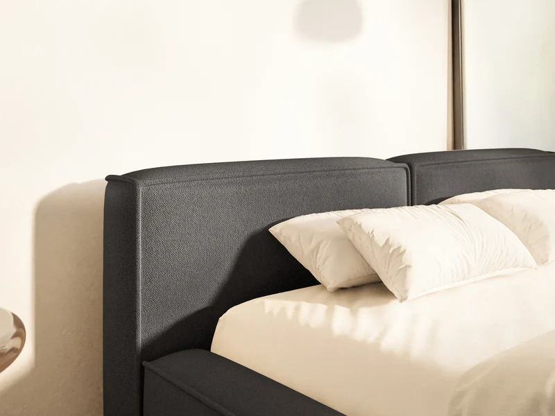 Polsterbett 140x200 cm Tilves Slim Low mit Stauraum, Metallrahmen, grafitfarbener Chenillestoff