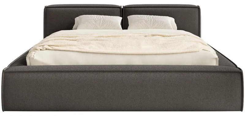 Polsterbett 140x200 cm Tilves Slim Low mit Stauraum, Metallrahmen, grafitfarbener Chenillestoff
