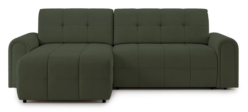 Ecksofa mit Schlaffunktion Simolla, L-förmig, linksseitig, mit Stauraum, olivgrüner Chenillebezug