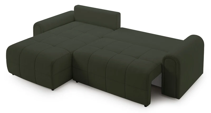 Ecksofa mit Schlaffunktion Simolla, L-förmig, linksseitig, mit Stauraum, olivgrüner Chenillebezug