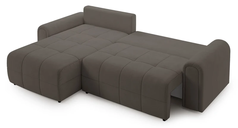 Ecksofa mit Schlaffunktion Simolla, L-förmig, linksseitig, mit Stauraum, grau-braunes Chenille