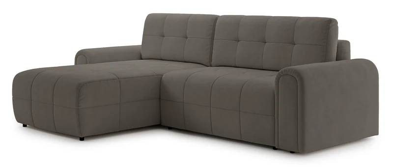 Ecksofa mit Schlaffunktion Simolla, L-förmig, linksseitig, mit Stauraum, grau-braunes Chenille