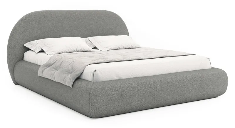 Gepolstertes Bett 160x200 cm Buvio mit Stauraum, Metallrahmen, grauer Bouclé-Stoff