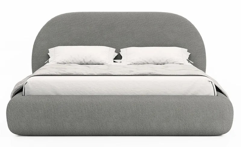 Gepolstertes Bett 160x200 cm Buvio mit Stauraum, Metallrahmen, grauer Bouclé-Stoff