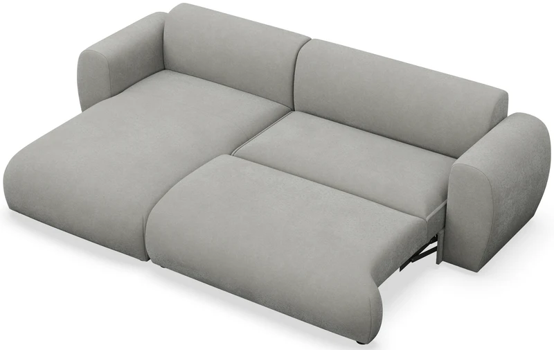 Ecksofa mit Schlafunktion Emia L-förmig, linksseitig, hellgrauer Chenille-Stoff, leicht zu reinigen