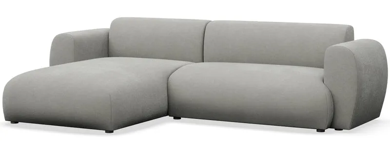 Ecksofa mit Schlafunktion Emia L-förmig, linksseitig, hellgrauer Chenille-Stoff, leicht zu reinigen