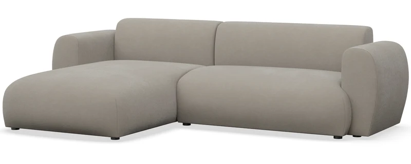 Ecksofa mit Schlafunktion Emia, L-förmig, linksseitig, grau-beige, pflegeleichter Chenillestoff