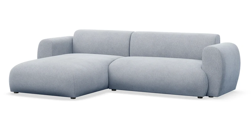 Ecksofa mit Schlaffunktion Emia, L-förmig, linksseitig, hellblauer Chenille-Bezug