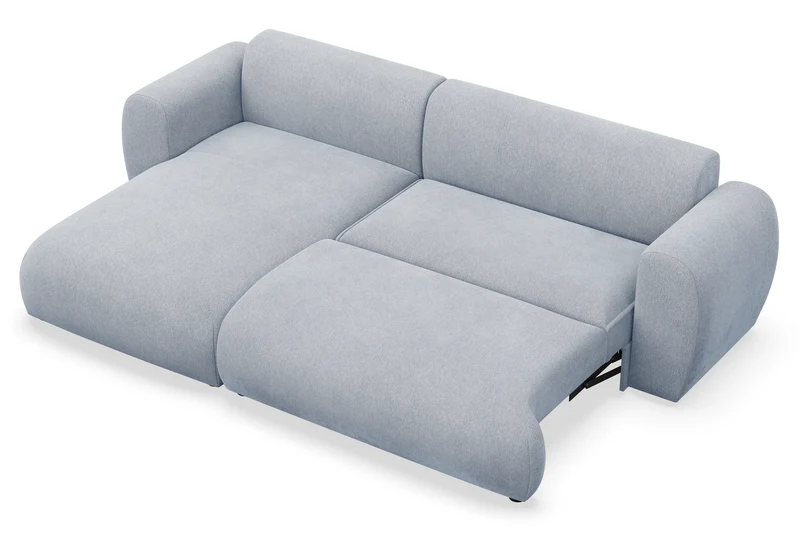 Ecksofa mit Schlaffunktion Emia, L-förmig, linksseitig, hellblauer Chenille-Bezug