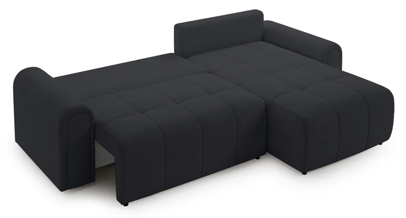 Ecksofa mit Schlafunktion Simolla, L-förmig, rechtsseitig, mit Stauraum, dunkelgrauer Chenille-Bezug