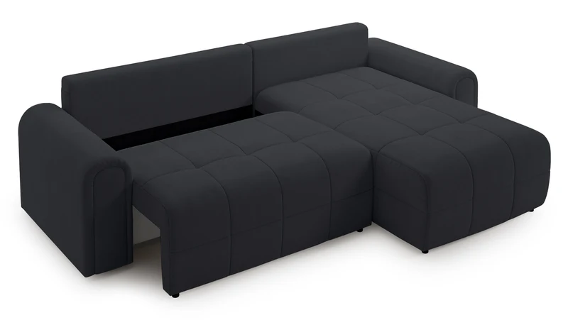 Ecksofa mit Schlafunktion Simolla, L-förmig, rechtsseitig, mit Stauraum, dunkelgrauer Chenille-Bezug
