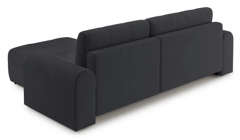 Ecksofa mit Schlafunktion Simolla, L-förmig, rechtsseitig, mit Stauraum, dunkelgrauer Chenille-Bezug