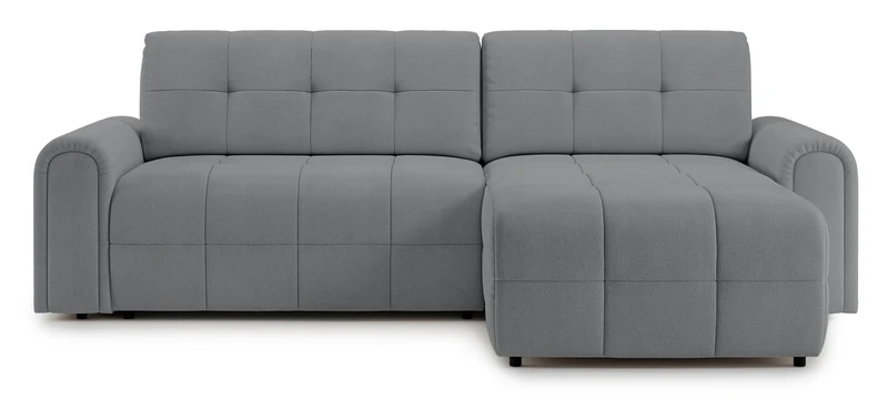 Ecksofa mit Schlaffunktion Simolla, L-förmig, rechtsseitig mit Stauraum, grauer Chenille-Bezug
