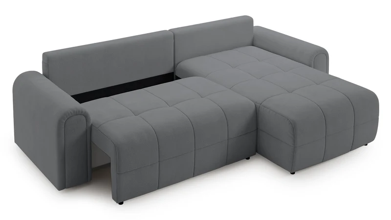 Ecksofa mit Schlaffunktion Simolla, L-förmig, rechtsseitig mit Stauraum, grauer Chenille-Bezug