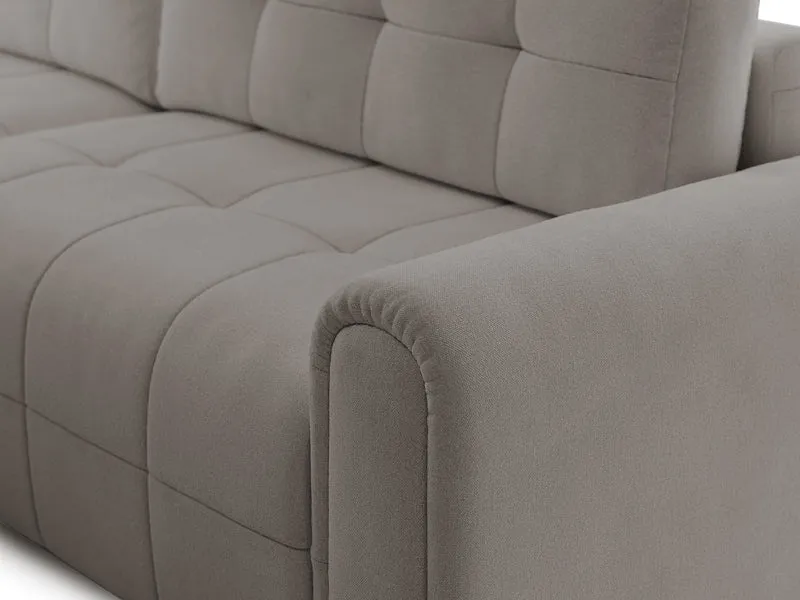 Ecksofa mit Schlaffunktion Simolla, L-förmig, linksseitig, mit Stauraum, grau-beiger Chenille-Stoff