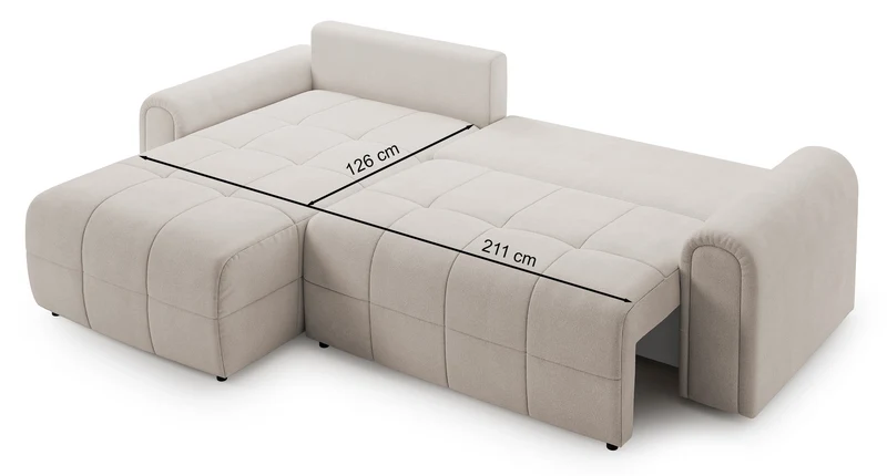 Ecksofa mit Schlaffunktion Simolla, L-förmig, linksseitig, mit Stauraum, grau-beiger Chenille-Stoff