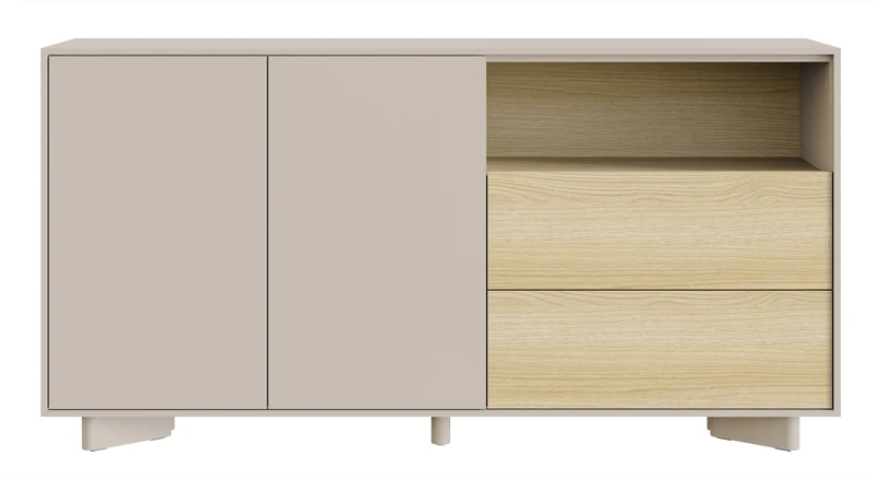 Zweiturige Kommode Distria mit Schubladen, 156 cm, Kaschmir/Vicenza-Eiche