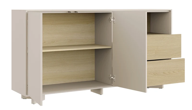 Zweiturige Kommode Distria mit Schubladen, 156 cm, Kaschmir/Vicenza-Eiche