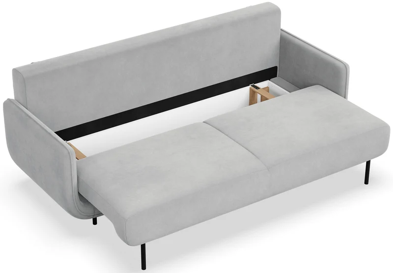 Dreisitziges ausklappbares Sofa Ovals in hellgrauem Samtstoff