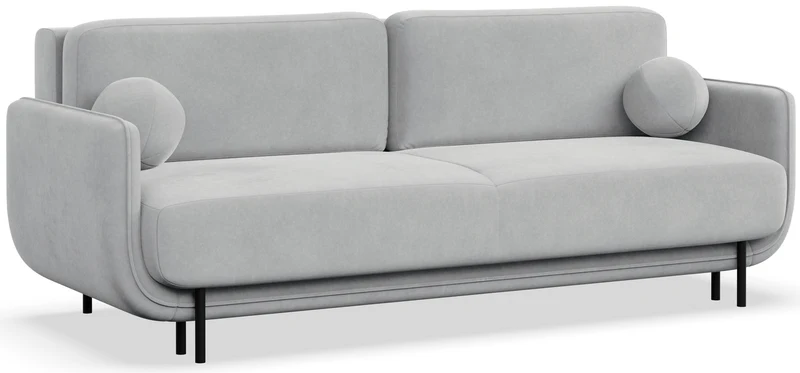 Dreisitziges ausklappbares Sofa Ovals in hellgrauem Samtstoff
