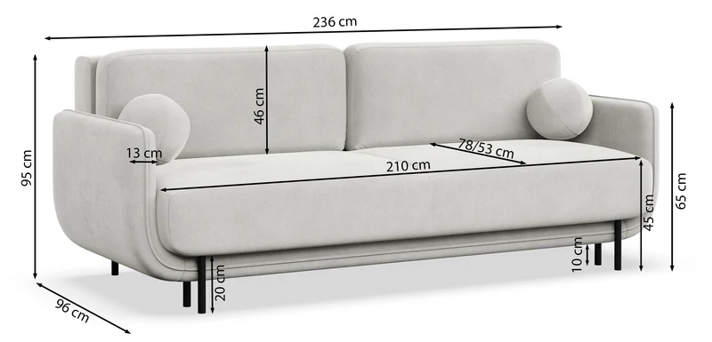 Dreisitziges ausklappbares Sofa Ovals in Hellgrau mit Flechtmuster