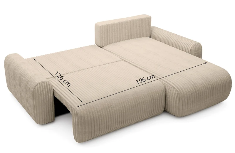 Ecksofa mit Schlaffunktion Lelu, L-förmig, universell, mit Stauraum, grau-beiger Cordstoff