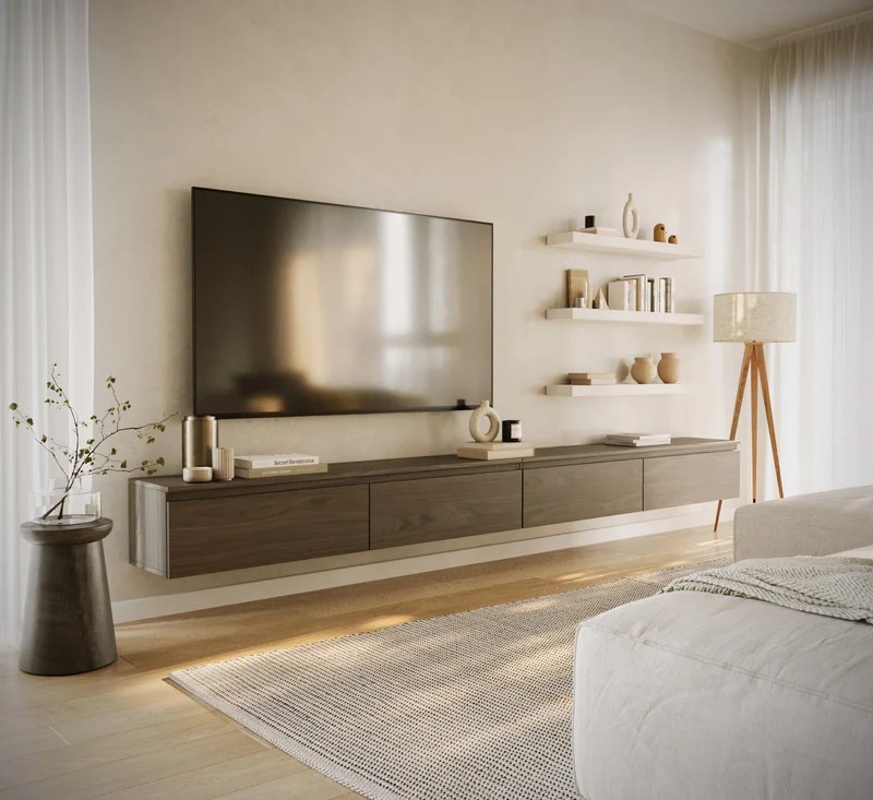 Hängender RTV-Schrank Bemmi 300 cm Wisconsin-Nussbaum