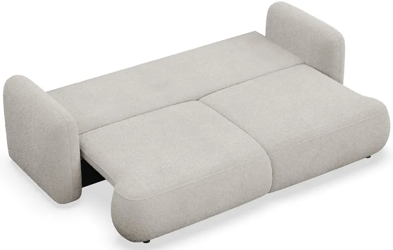 Dreisitziges ausklappbares Sofa Tvoya in hellem Beige Bouclé