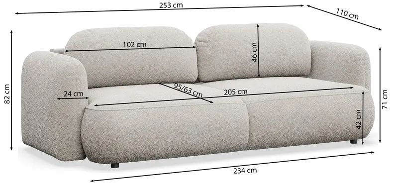 Dreisitziges ausklappbares Sofa Tvoya in grau-beigem Bouclé