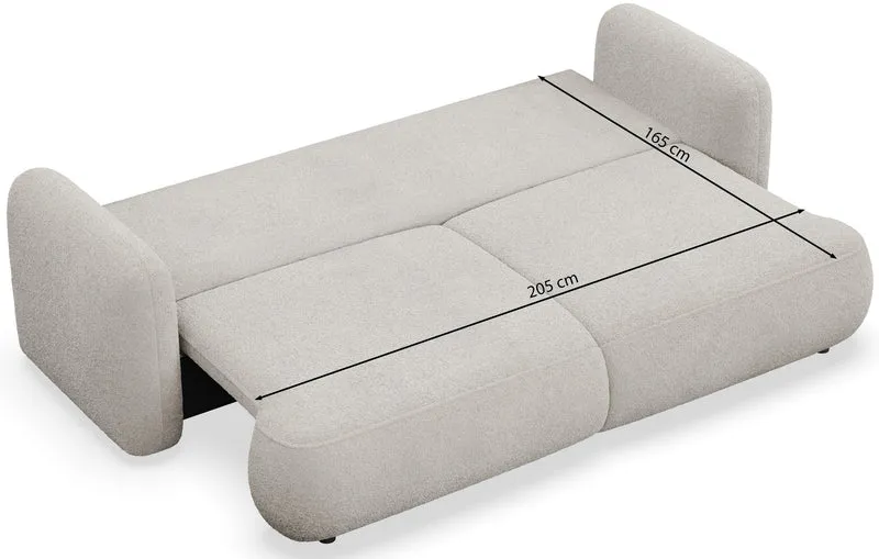 Dreisitziges ausklappbares Sofa Tvoya in grau-beigem Bouclé