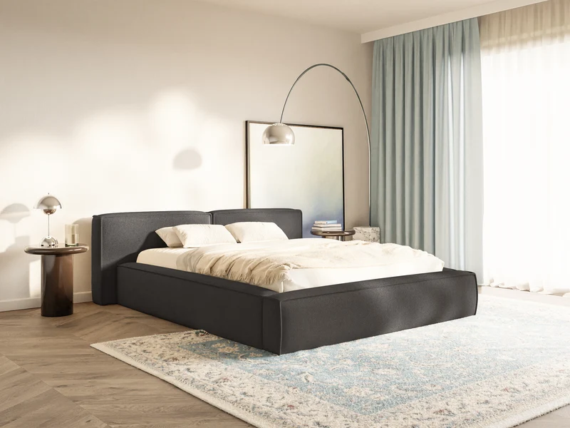 Polsterbett 180x200 cm Tilves Low mit Stauraum, Metallrahmen, grafitfarbener Chenillestoff