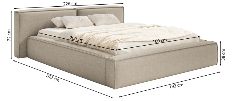 Polsterbett 160x200 cm Tilves Low mit Stauraum, Metallrahmen, beige Chenille