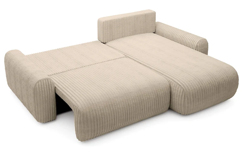 Ecksofa mit Schlaffunktion Lelu, L-förmig, universell, mit Stauraum, beige Cordstoff