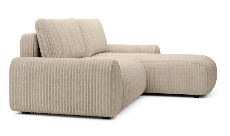 Ecksofa mit Schlaffunktion Lelu, L-förmig, universell, mit Stauraum, beige Cordstoff
