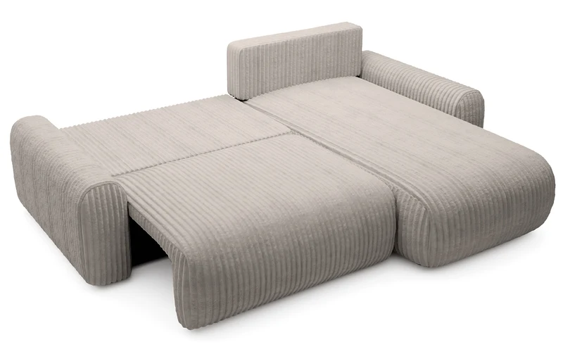 Ecksofa mit Schlaffunktion Lelu, L-förmig, universell, mit Stauraum, grau-beiger Cordstoff