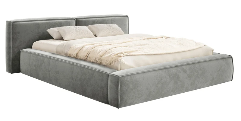 Polsterbett 200x200 cm Tilves Low mit Stauraum, Metallrahmen, grauer Samt
