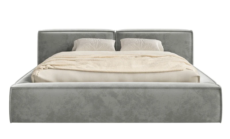 Polsterbett 200x200 cm Tilves Low mit Stauraum, Metallrahmen, grauer Samt