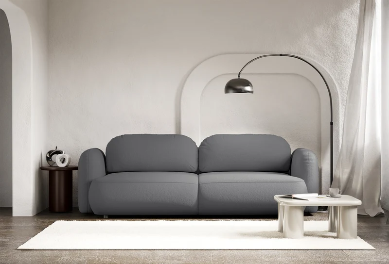 Dreisitziges ausklappbares Sofa Tvoya in grauem Chenille