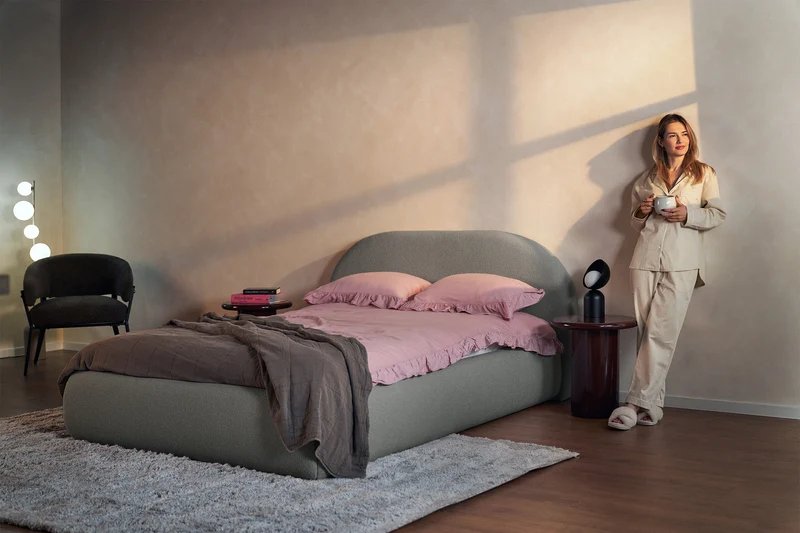 Gepolstertes Bett 140x200 cm Buvio grau Bouclé
