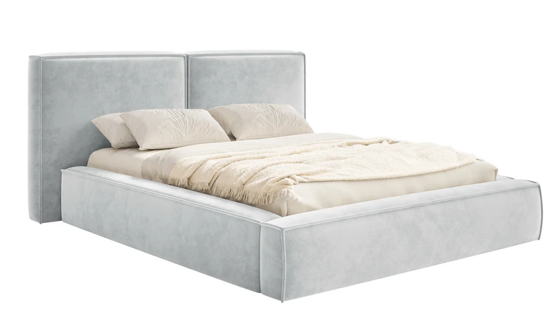 Polsterbett 200x200 cm Tilves mit Stauraum, Metallrahmen, hellgrauer Samt