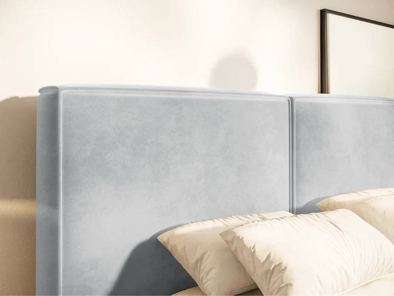 Polsterbett 200x200 cm Tilves mit Stauraum, Metallrahmen, hellgrauer Samt