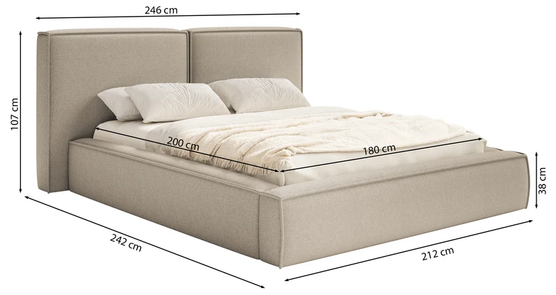Polsterbett 180x200 cm Tilves mit Stauraum, Metallrahmen, hellbeige Chenille