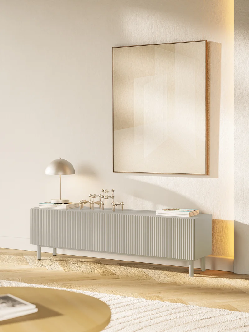 TV-Schrank Veldio New mit gefräster Front 175 cm grau-beige