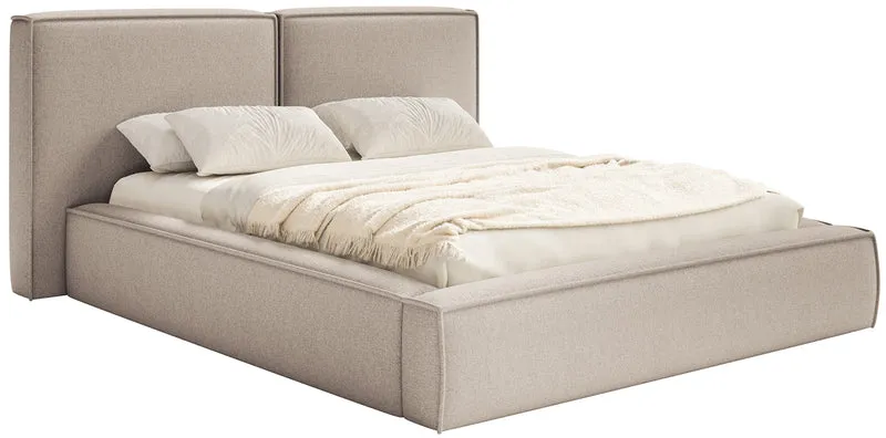 Polsterbett 160x200 cm Tilves mit Stauraum, Metallrahmen, beiger Chenillestoff