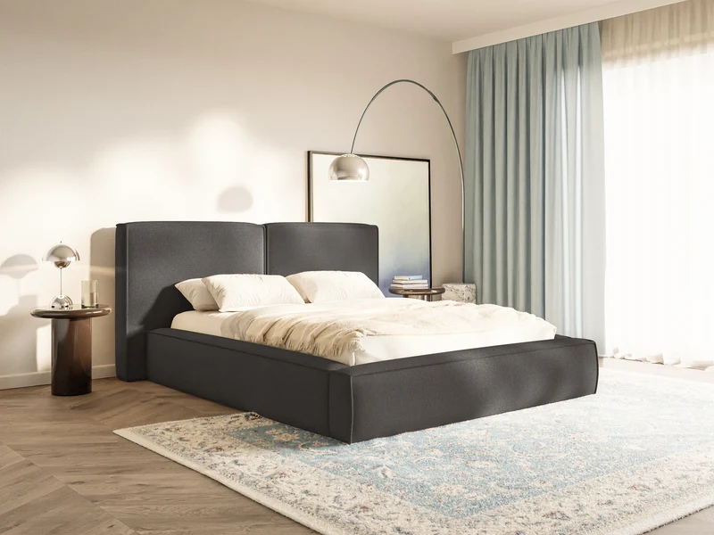 Polsterbett 140x200 cm Tilves mit Stauraum, Metallrahmen, graphitfarbenes Chenille