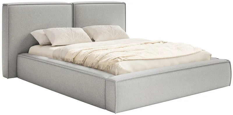 Gepolstertes Bett 160x200 cm Tilves mit Stauraum, Metallrahmen, hellgrauer Chenille