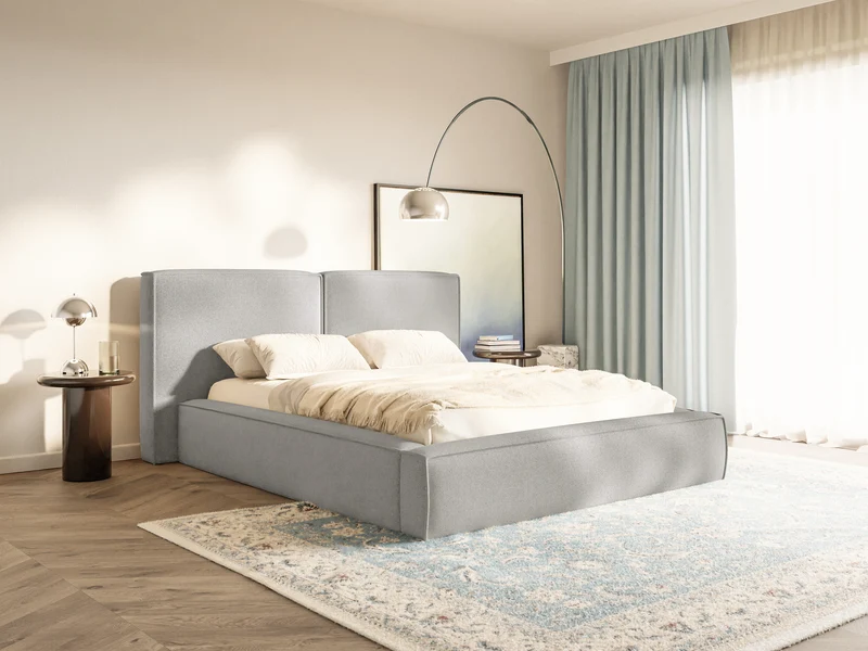 Gepolstertes Bett 160x200 cm Tilves mit Stauraum, Metallrahmen, hellgrauer Chenille